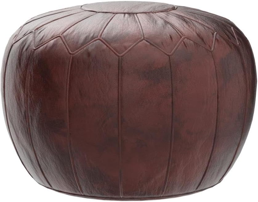 See the Good XL Echtleder Pouf - Handgefertigt - gefüllt geliefert - Ottoman Sitzsack Fusshocker Puf