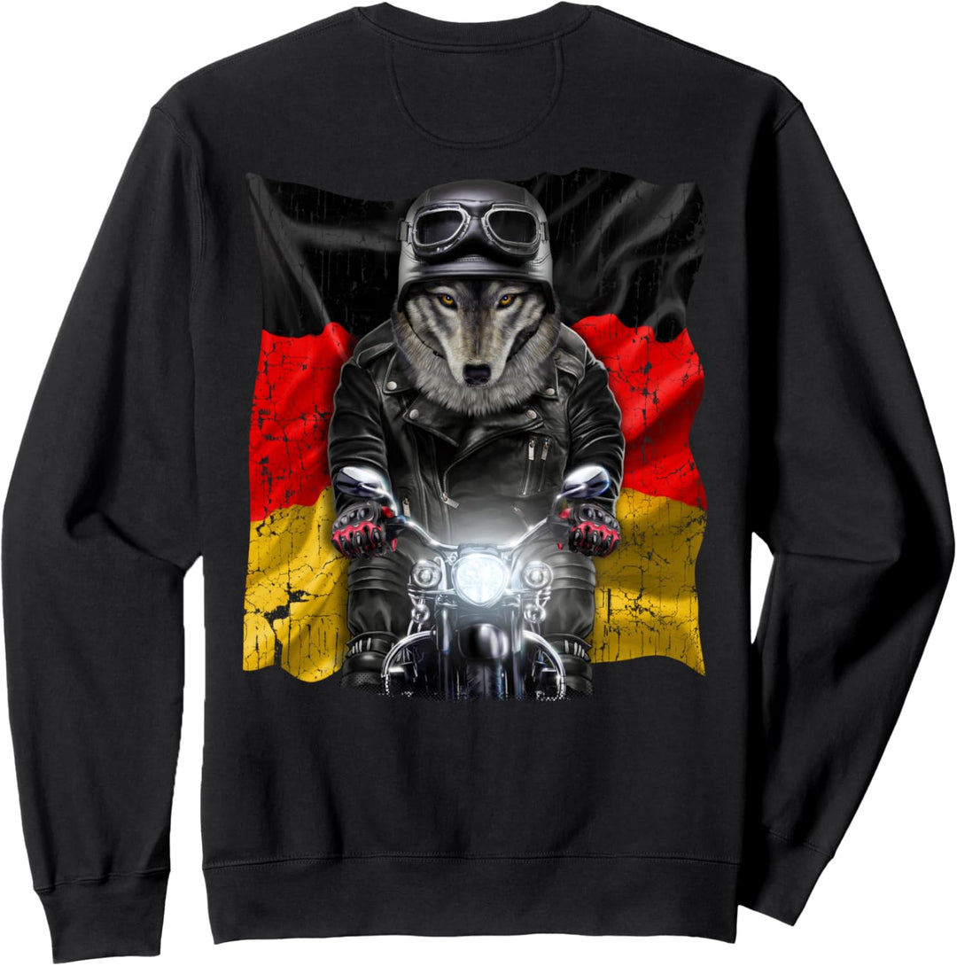 Patriot Wolf auf einem Motorrad mit Flagge von Deutschland Sweatshirt