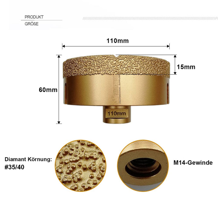 SHDIATOOL Diamant-bohrkrone Durchmesser 110mm Diamanthöhe 15MM für Porzellan Fliese Granit Marmor Tr
