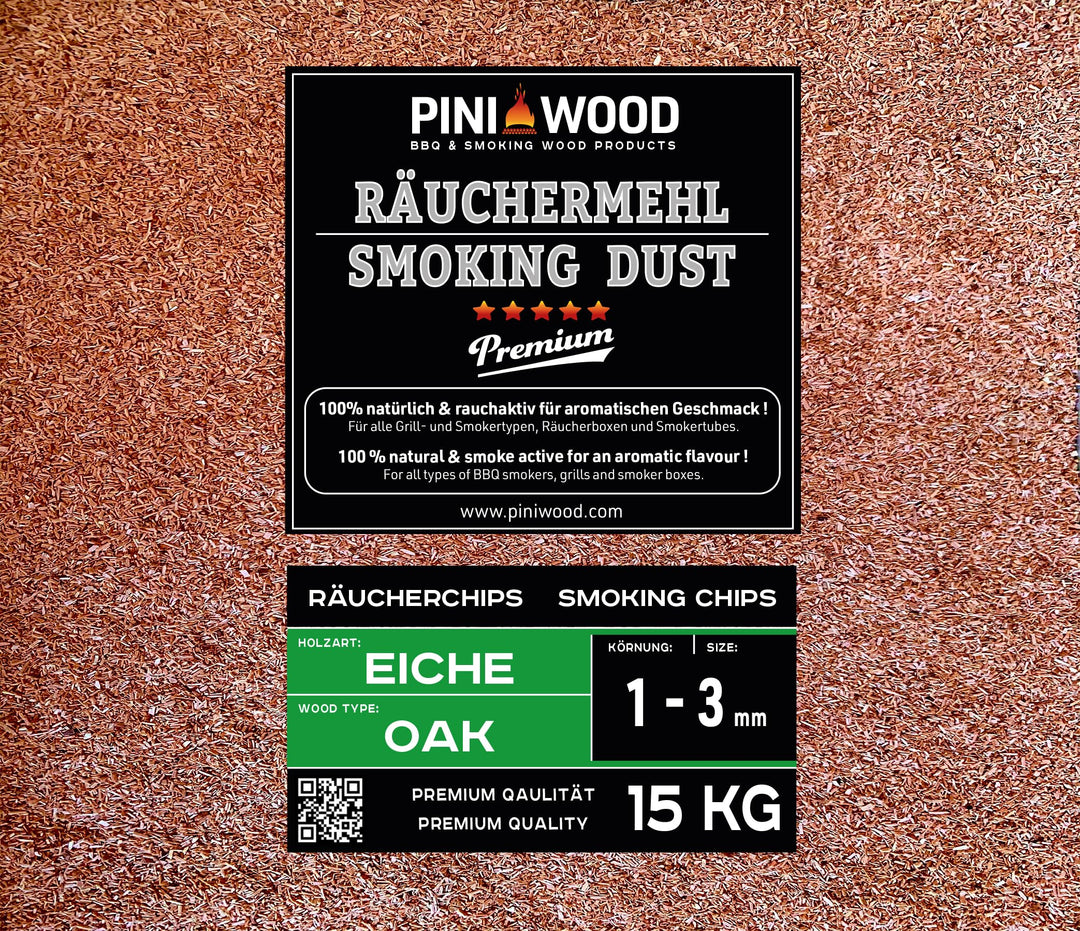 PINI 15 Kg Räucherchips Eiche 1-3 mm Smoking Chips Räucherspäne