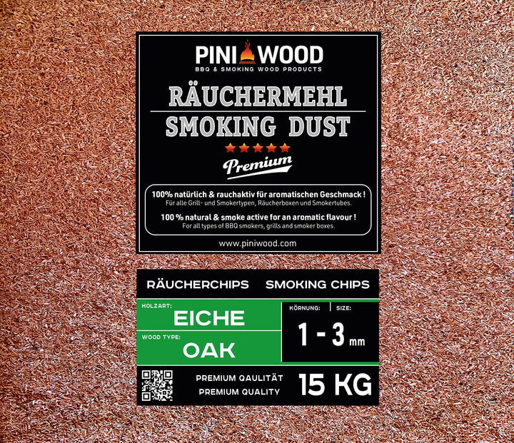 PINI 15 Kg Räucherchips Eiche 1-3 mm Smoking Chips Räucherspäne