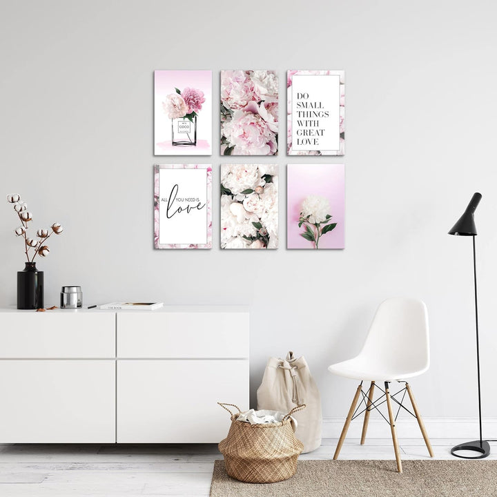 Novart Wandbilder Set - KOMPLETT AUFHÄNGFERTIG - Made in Germany - Moderne Bilder Blumen Wohnzimmer