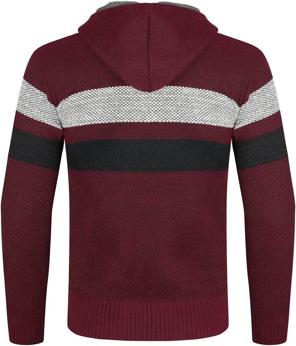 YOUTHUP Herren Strickjacke mit Kapuze Fleece Gefüttert Winter Cardigan Strick Fleecejacke Reissversc