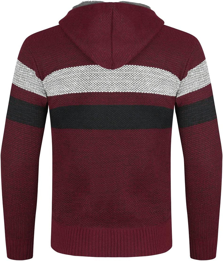 YOUTHUP Herren Strickjacke mit Kapuze Fleece Gefüttert Winter Cardigan Strick Fleecejacke Reissversc