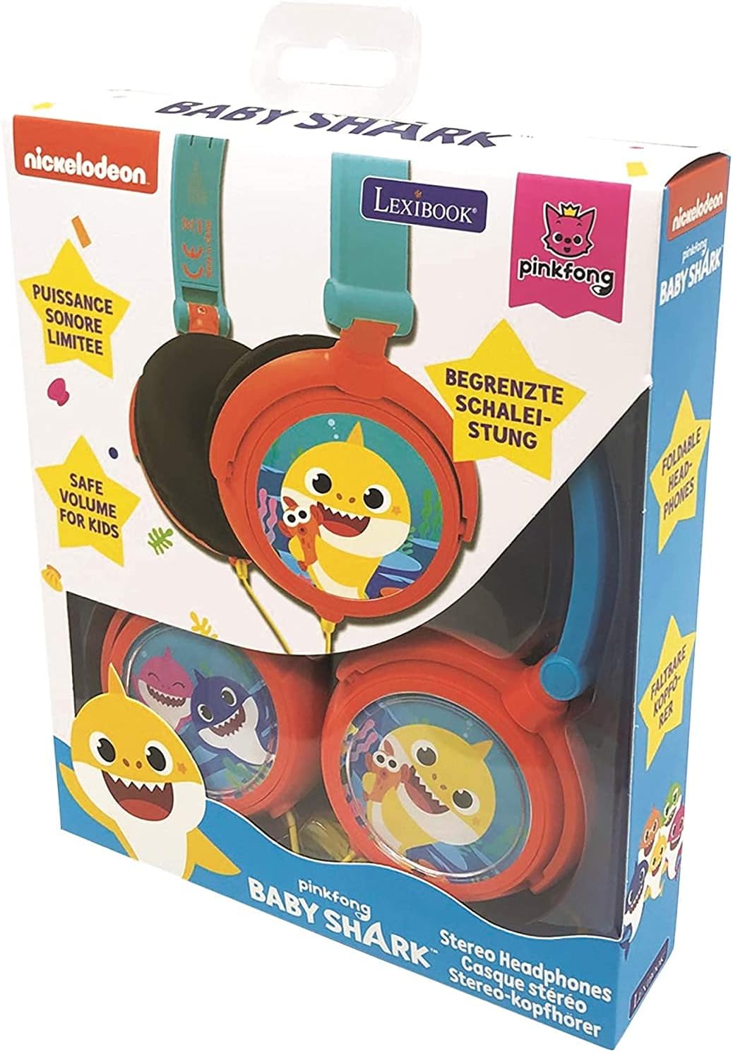 Lexibook, Baby Shark, Stereo-Kopfhörer, kindersichere Lautstärke, klappbar und einstellbar, blau/ora