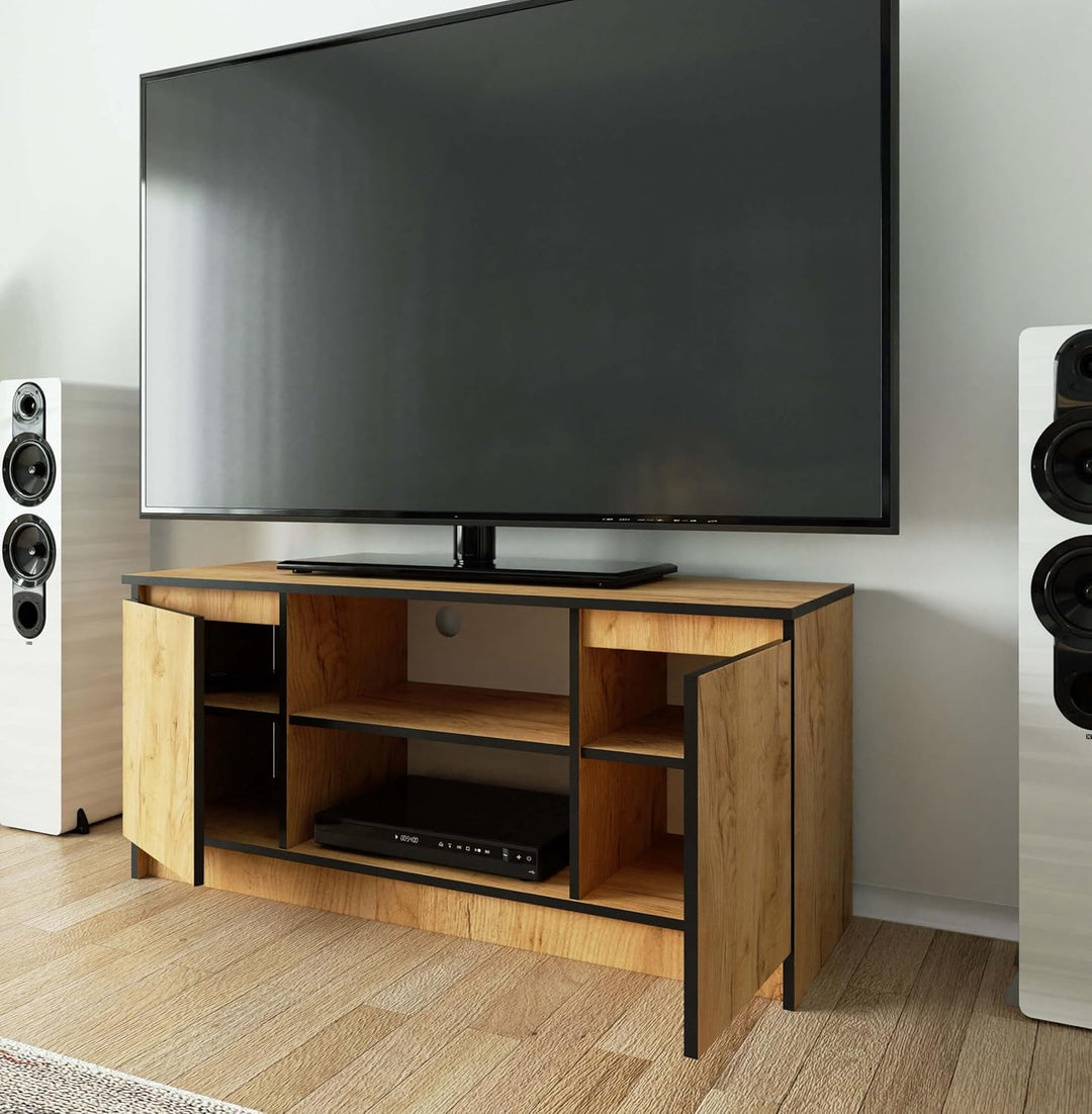 AKORD Low Board K-120 | TV-Shrank mit EIN offenes Regalfach | Fernsehkommode 2 Ablagen mit Türen Lin