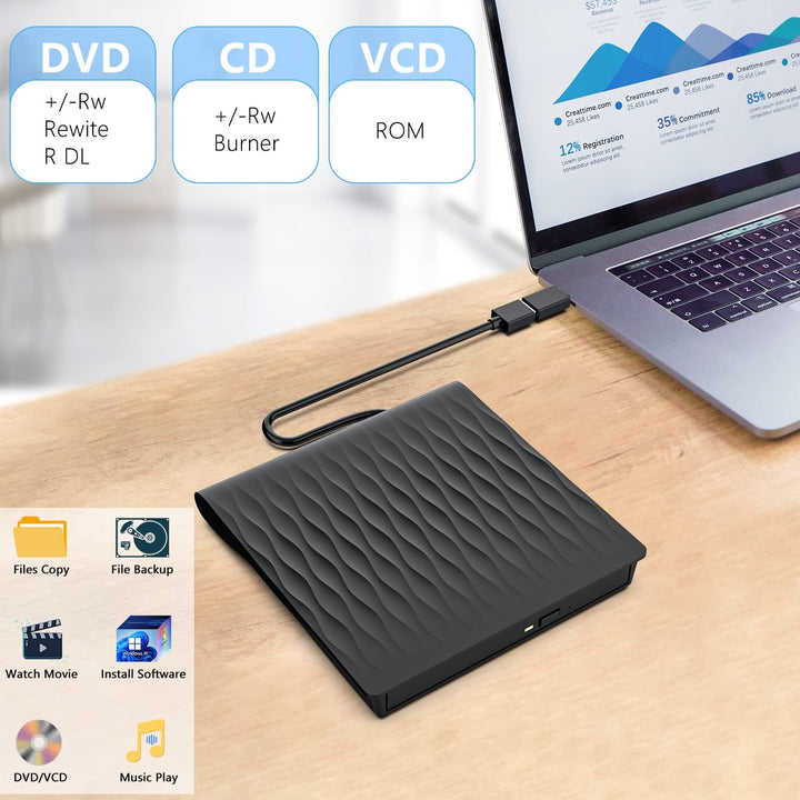 CD Laufwerk Extern USB 3.0 & Type-C, LPUNCD Professionell Externes DVD Laufwerk CD DVD Brenner +/-RW