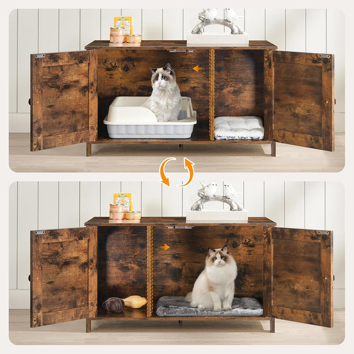 HOOBRO Katzenschrank, Katzenklo Schrank, Katzenhaus mit Tür und separater Trennwand, Sitzbank, Katze