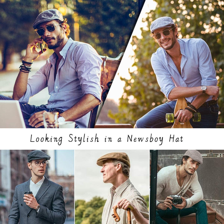 LADYBRO 2er-Pack verstellbare Newsboy Hüte für Herren Flache Kappe Irish Cabbie Gatsby Tweed Ivy 002