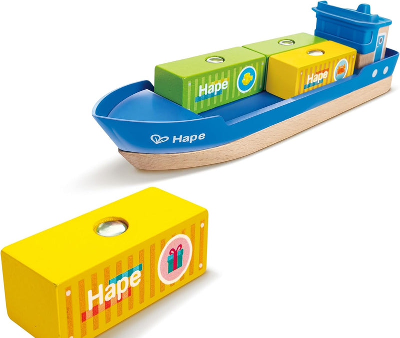 Hape Frachtschiff & Hafenkran, Eisenbahn-Set, ab 3 Jahren