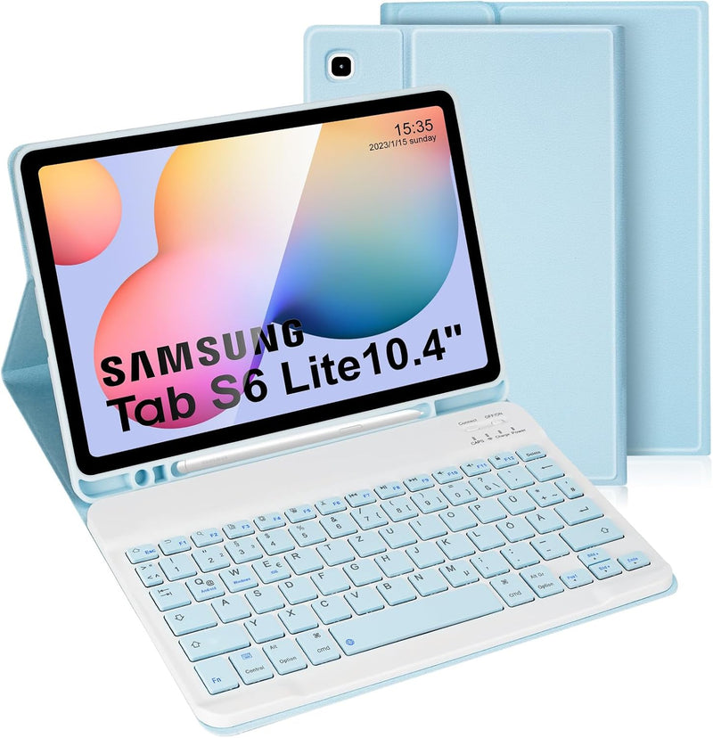 LAMA Samsung Galaxy Tab S6 Lite Hülle mit Tastatur, Kabellose Tastatur Hülle für Tab S6 Lite 10,4“ 2