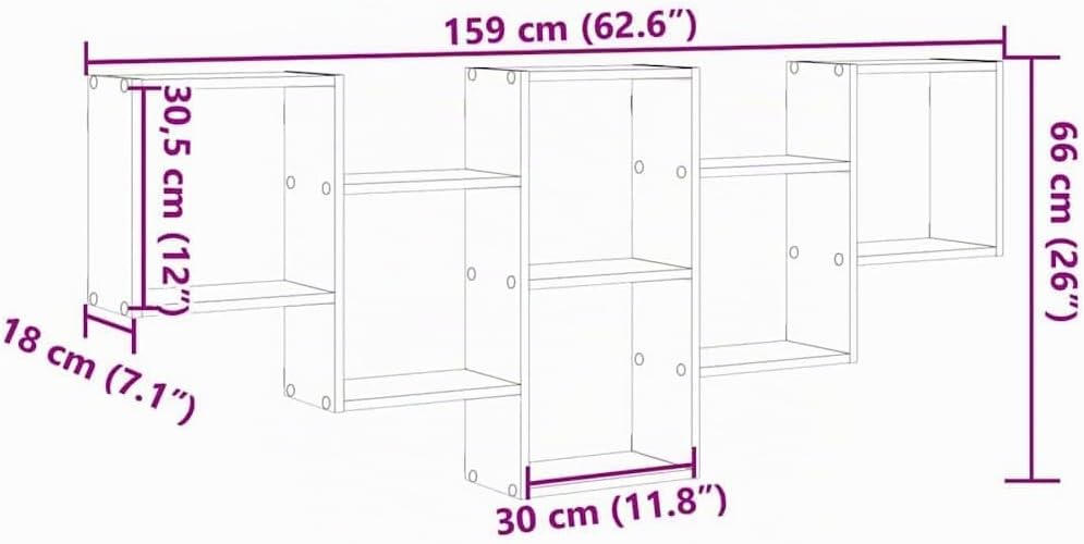 vidaXL Wandregal Schwarz Eichen-Optik 159x18x66 cm Holzwerkstoff, Schweberegal, schwebendes Regal, R