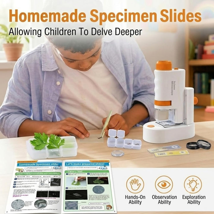 60-120x Mikroskop für Kinder mit Stand | Tragbares Taschenmikroskop, Hand-und Stand, Multifunktional
