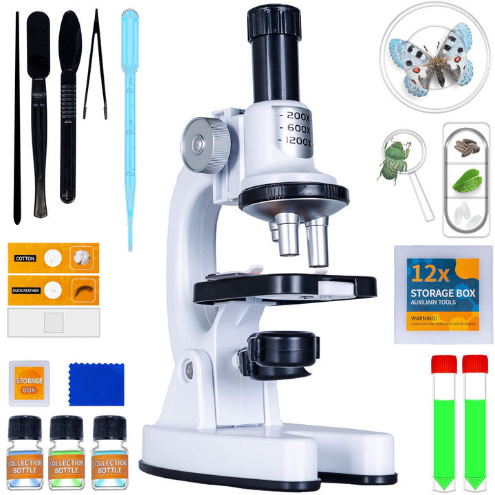 Silvergear® Mikroskop für Kinder | Mikroskop Set Erwachsene & Anfanger | mit 200x, 600x und 1200x Ve