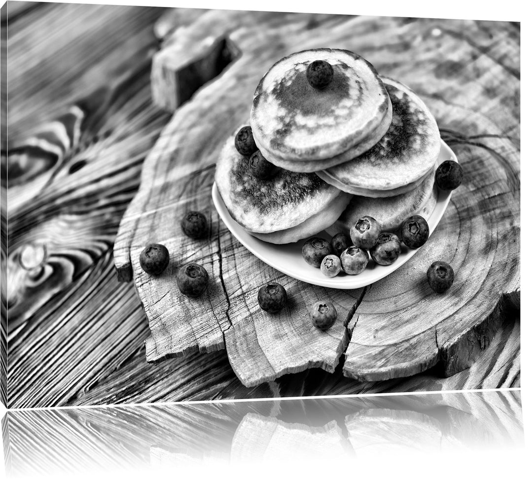 Pixxprint Pancakes mit Blaubeeren als Leinwandbild/Grösse: 100x70 cm/Wandbild/Kunstdruck/fertig besp