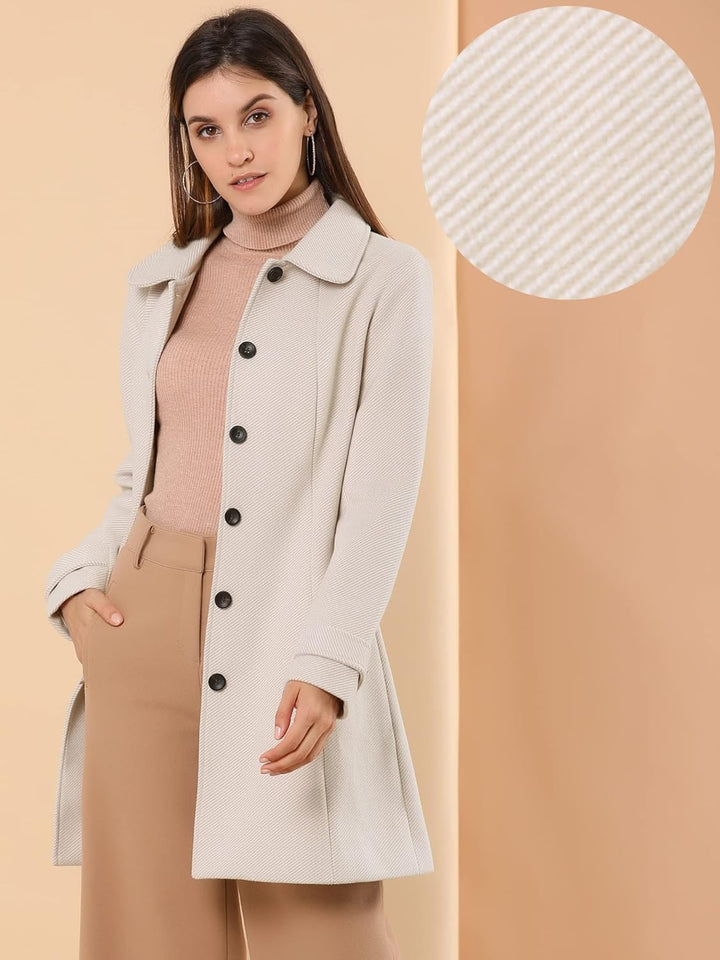 Allegra K Women's Peter Pan Collar Overcoat Single Breasted Pockets Winter Long Coat XS Beige, XS Be