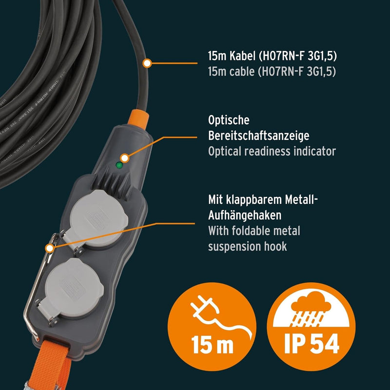 Brennenstuhl professionalLINE Powerblock mit Verlängerungsleitung/Verteilersteckdose 4-Fach (15m Kab