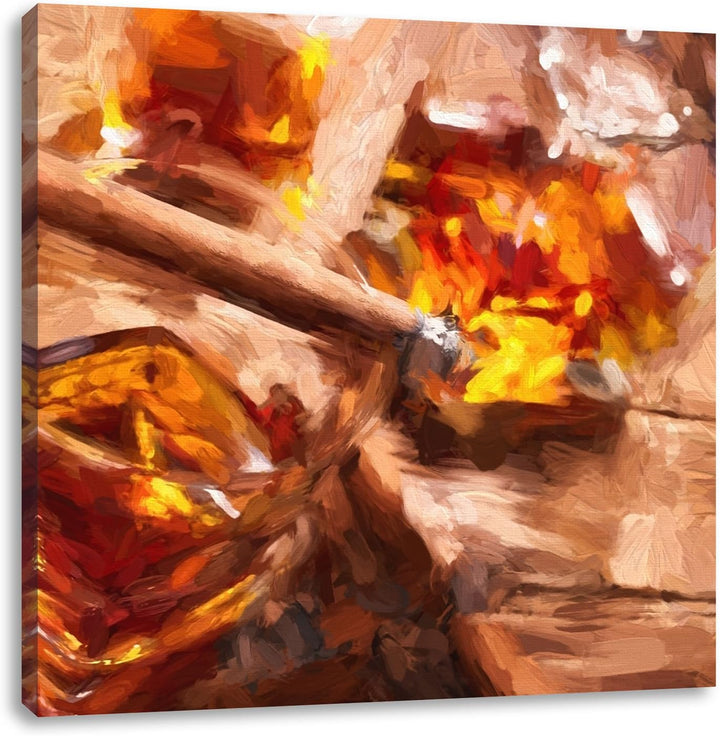 Zigarre auf Whiskeyglas, Format: 70x70 auf Leinwand, XXL riesige Bilder fertig gerahmt mit Keilrahme