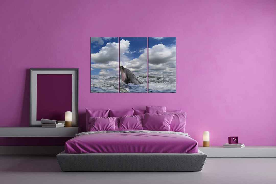 deyoli zauberhafter Delfin Format: 3Teilig als Leinwandbild, Motiv fertig gerahmt auf Echtholzrahmen