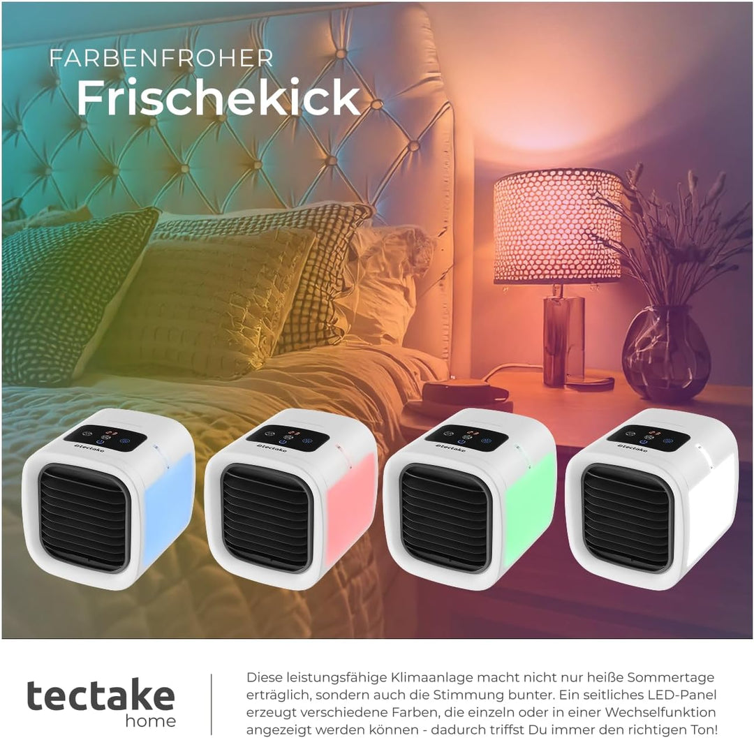 tectake® Luftkühler mit LED, mobile Klimaanlage ohne Abluftschlauch, Ventilator mit Wasserkühlung, K
