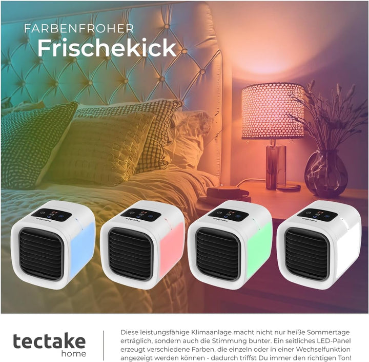 tectake® Luftkühler mit LED, mobile Klimaanlage ohne Abluftschlauch, Ventilator mit Wasserkühlung, K