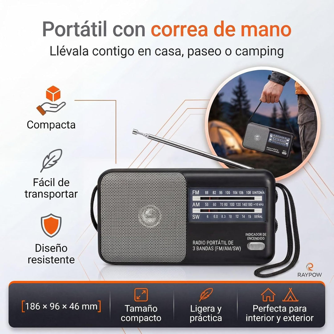 Tragbares Radio, 3-Band-FM/AM/SW8~SW18 Transistorradio, tragbare Tasche, funktioniert mit 2 AA-Batte