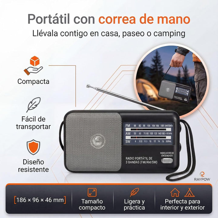 Tragbares Radio, 3-Band-FM/AM/SW8~SW18 Transistorradio, tragbare Tasche, funktioniert mit 2 AA-Batte