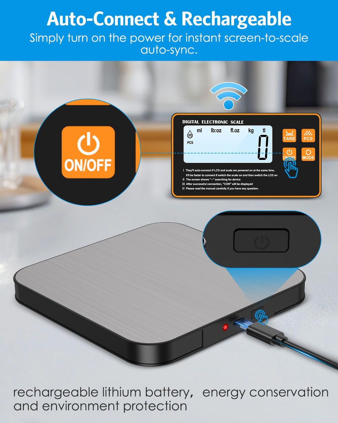 [Neu] Brifit Digitale Küchenwaage 15kg/1g mit Abnehmbarem Display – Wiederaufladbare Küchenwaage mit