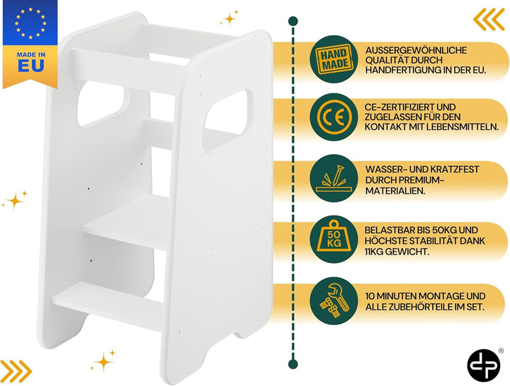 Lernturm ab 1 Jahr - 3 Stufen Höhenverstellbar, Sicher & Stabil - Learning Tower mit Kippschutz - Le