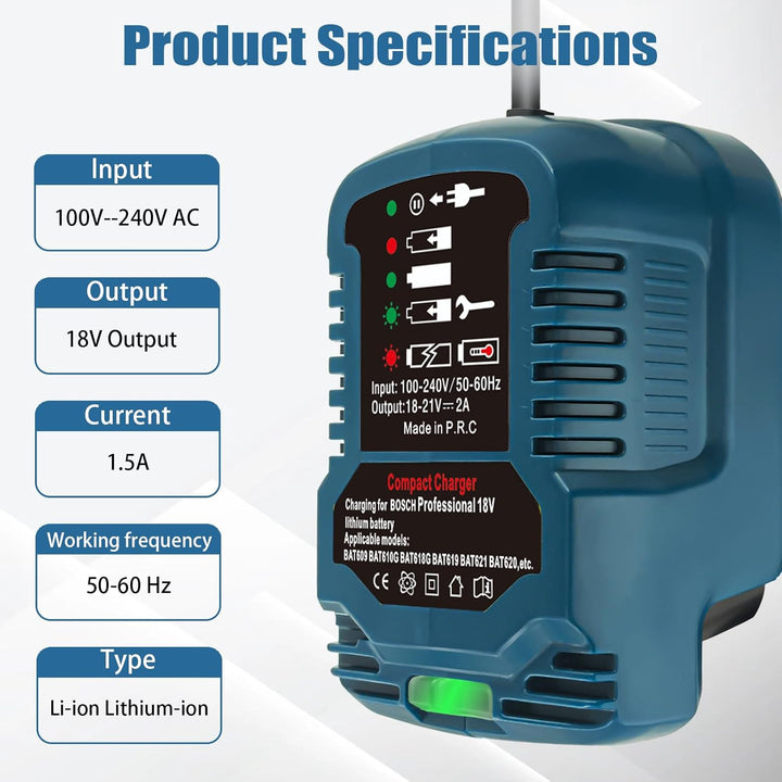 Ersatz Ladegerät für Bosch Professional 18V System Akku, 1/3 Grösse für Bosch Ladegerät GAL1880CV, f