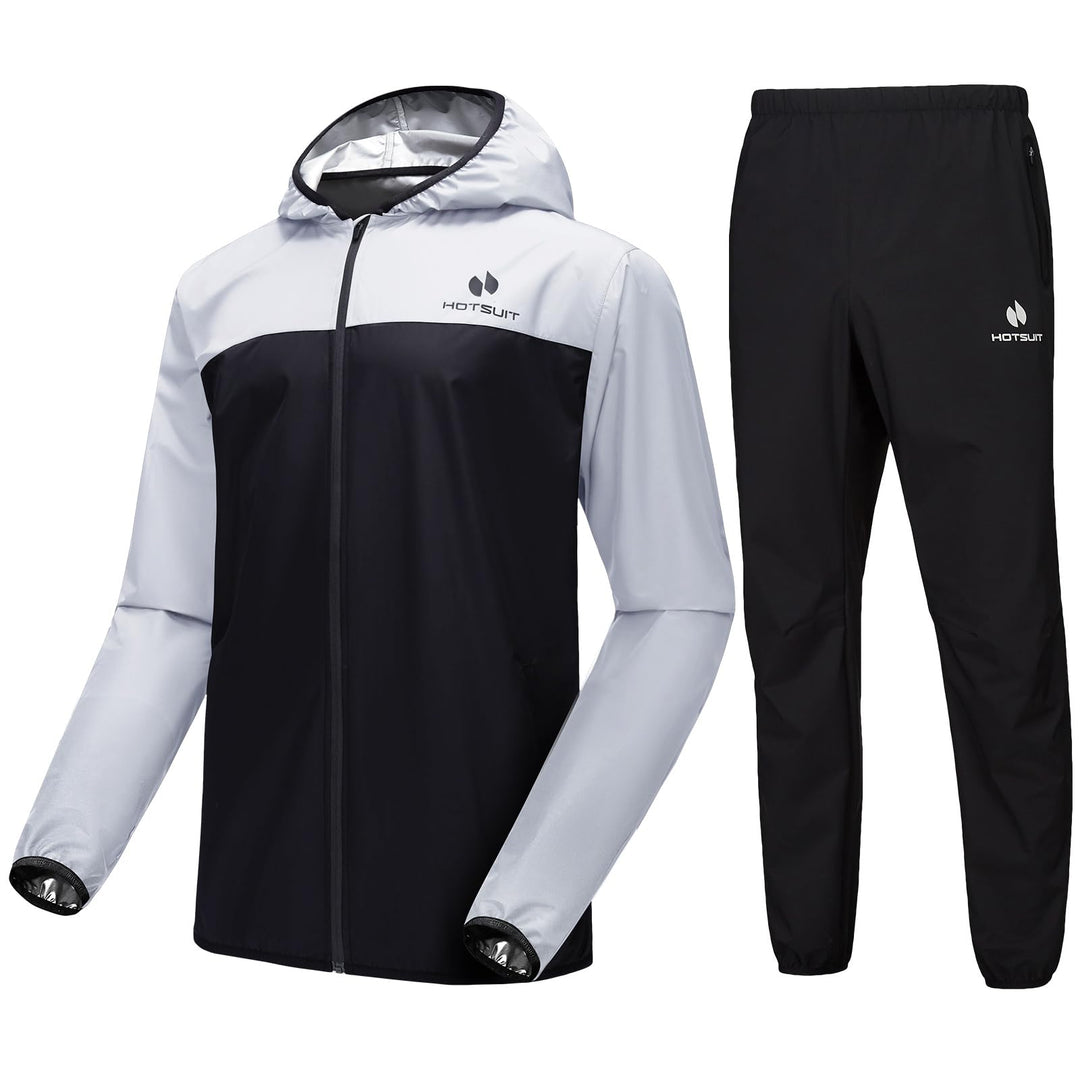 HOTSUIT Schwitzanzug Herren Trainingsanzüge Fitnessstudio Workout Übung Saunajacke Hose Ganzkörper S