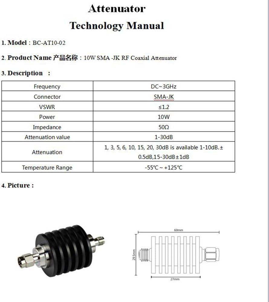 BECEN 10 W SMA Dämpfungsglied, 10 dB, DC auf 3 GHz, 50 Ohm 10db, 10db