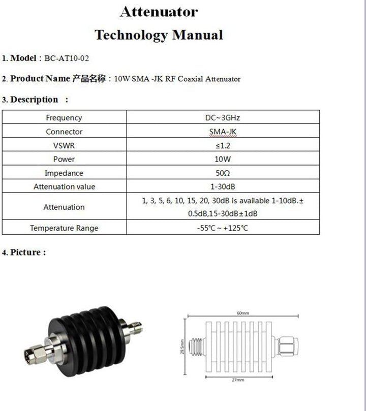 BECEN 10 W SMA Dämpfungsglied, 10 dB, DC auf 3 GHz, 50 Ohm 10db, 10db