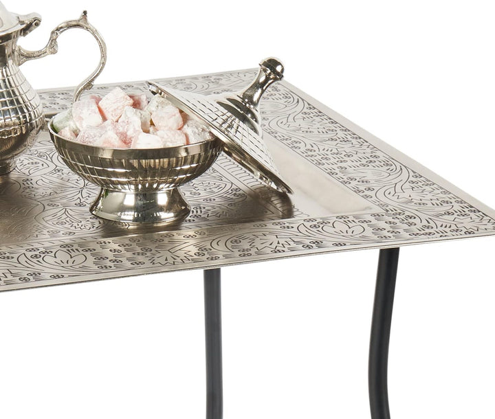 Marokkanischer Tisch Beistelltisch aus Metall Sule 42cm eckig | Orientalischer runder Teetisch klein