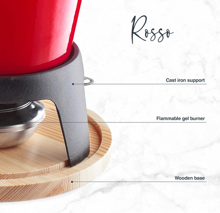 Lacor - 71711 - Fondue-Set aus emailliertem Eisen, Eisenständer mit Holzsockel, induktionsgeeignet,