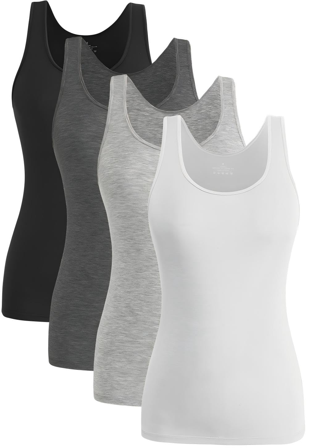 Knuffnee Damen Stretch Unterhemd Basic Tank Tops Workout Unterhemden Tops 4er Pack S Schwarz/Dunkelg