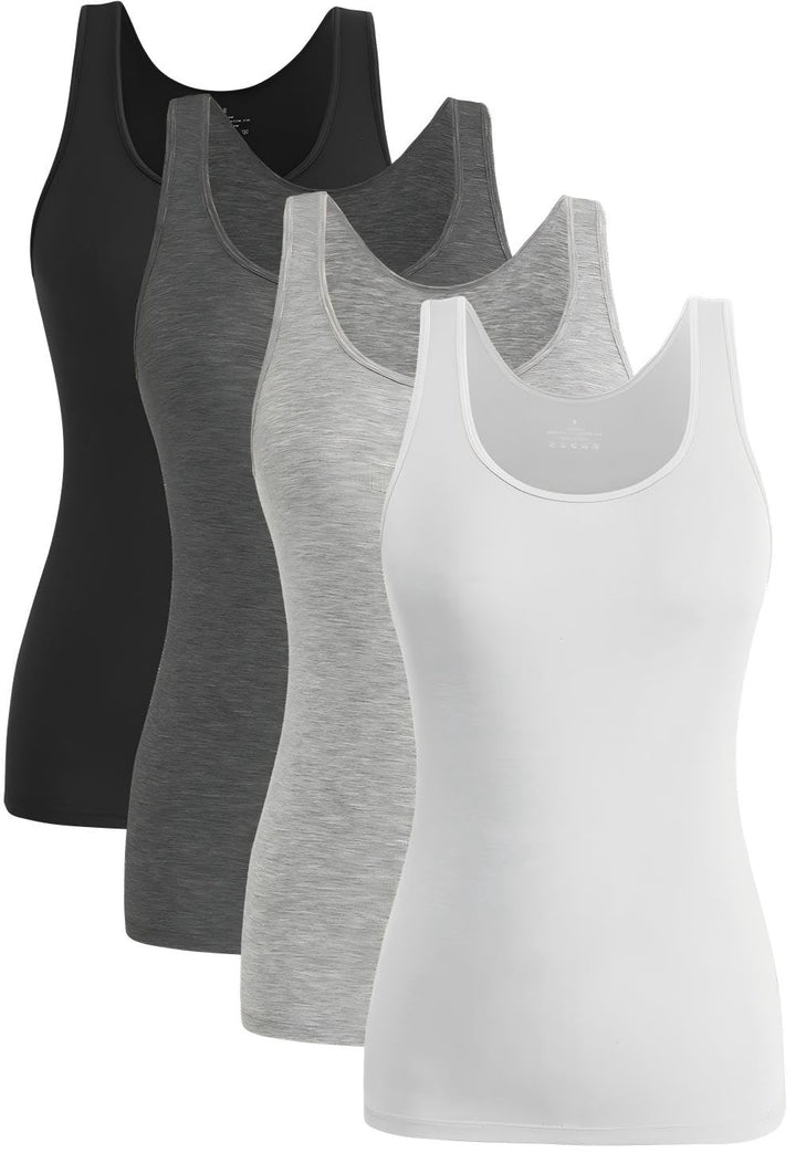 Knuffnee Damen Stretch Unterhemd Basic Tank Tops Workout Unterhemden Tops 4er Pack S Schwarz/Dunkelg
