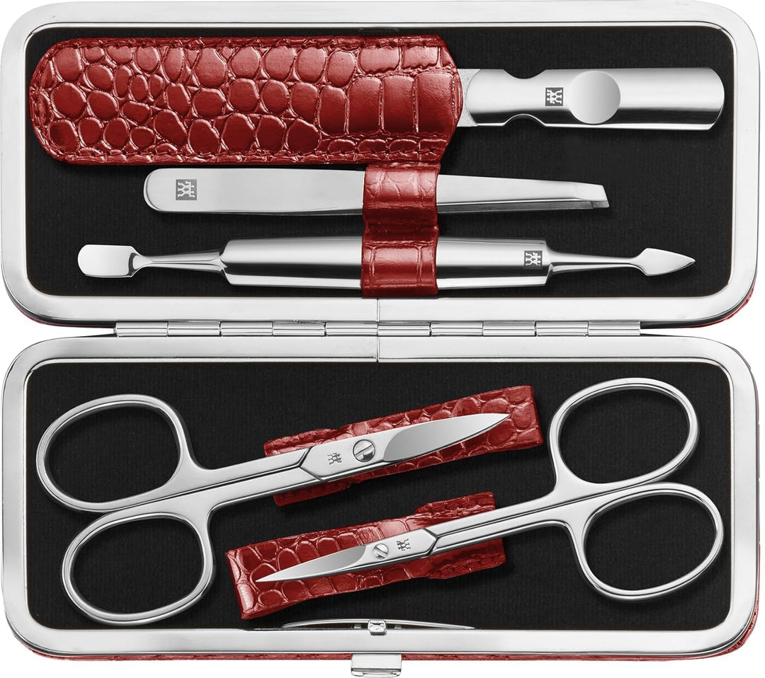 ZWILLING Maniküre Set Pediküre Kit, Nagelpflege aus Edelstahl, Rindleder, Kroko Edition, 5-teilig, R