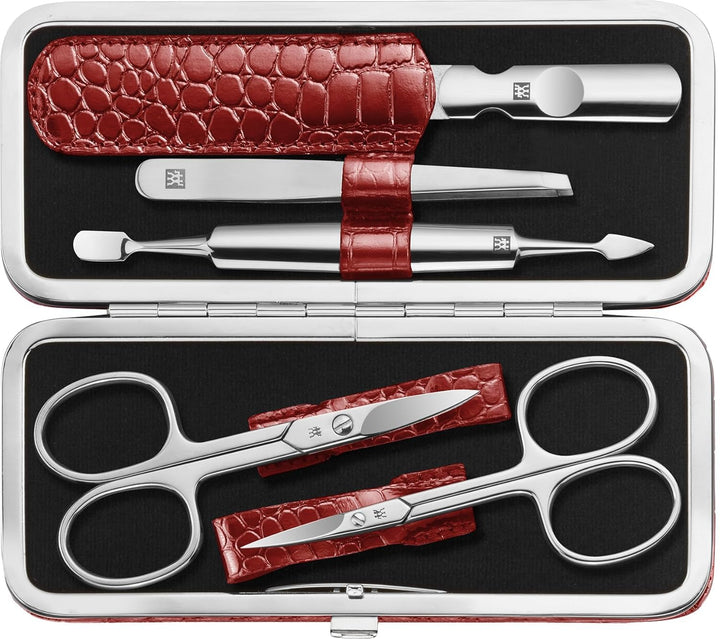 ZWILLING Maniküre Set Pediküre Kit, Nagelpflege aus Edelstahl, Rindleder, Kroko Edition, 5-teilig, R