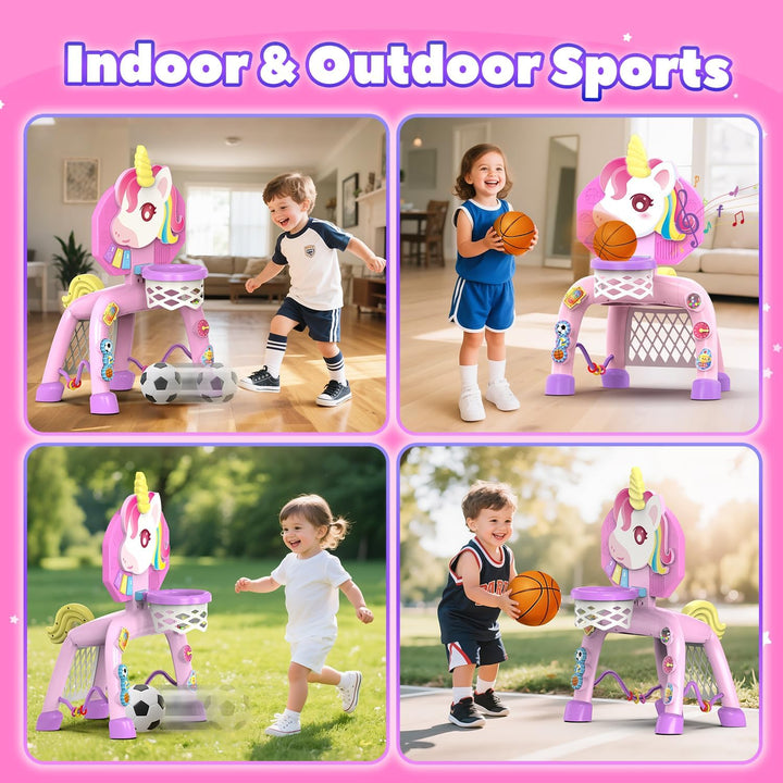Basketballkorb Kinder &amp; Fussballtore für Garten Kinder 1-3 Jahren, Einhorn Geschenke für Mädchen 12-