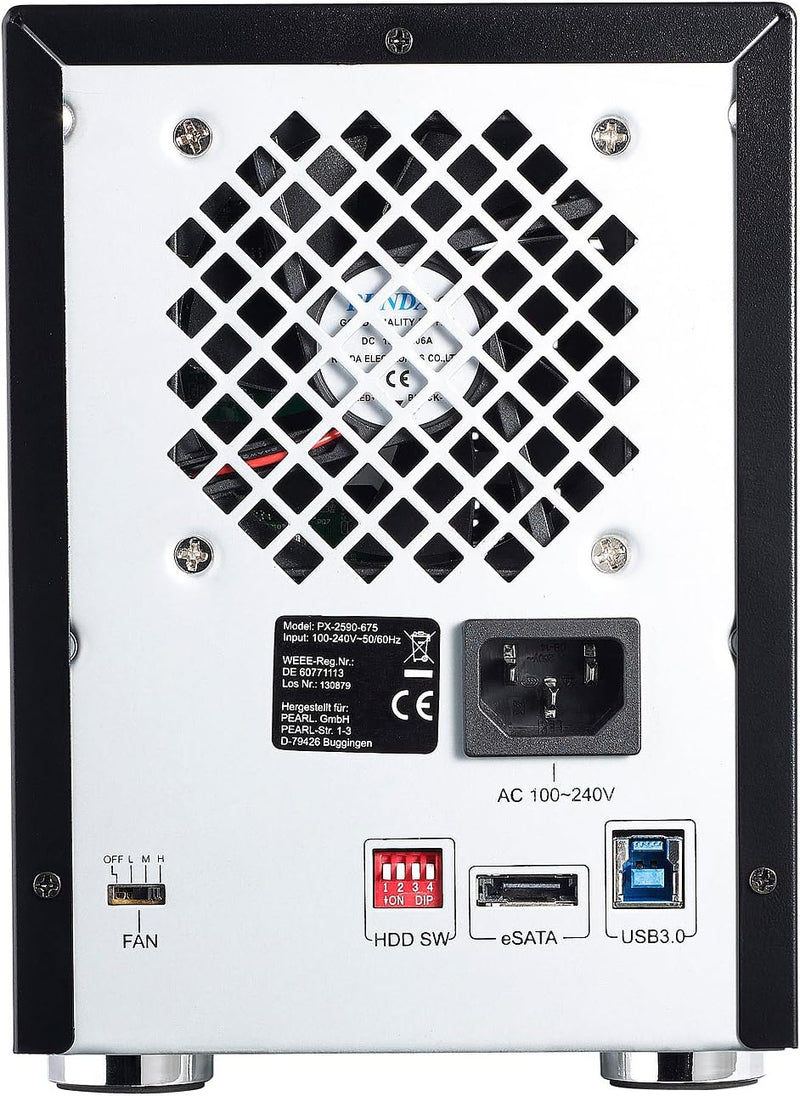 Xystec Festplattengehäuse: 4-Fach-Festplatten-Gehäuse für 3.5" & 2.5" (SATA); mit USB 3.0 & eSATA (4