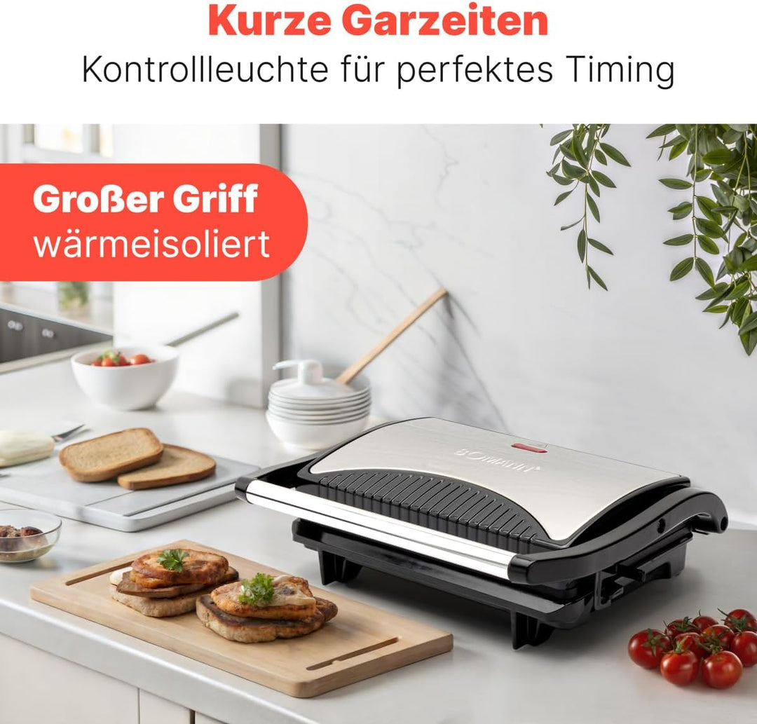 Bomann® Kontaktgrill | beidseitiges fettfreies Grillen | 700W | antihaftbeschichtete Grillplatten |