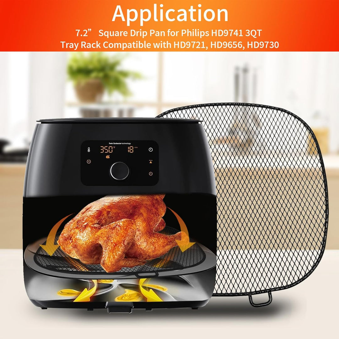 Air Fryer Zubehör für Philips, 18,3 cm quadratische Abtropfschale für Philips HD9741 3QT Tray Rack k