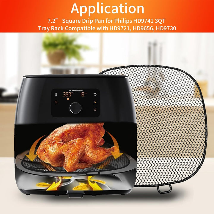 Air Fryer Zubehör für Philips, 18,3 cm quadratische Abtropfschale für Philips HD9741 3QT Tray Rack k