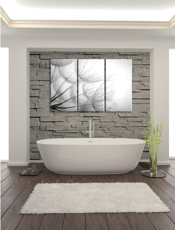 Pixxprint Tropfen bedeckte Pusteblumen als Leinwandbild/Grösse: 3 Teilig (120x80) cm/Wandbild/Kunstd