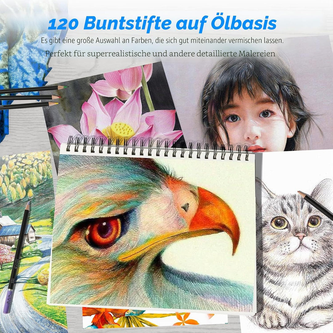 H & B 122 Stück Buntstifte Ölbasis Künstlerstifte Professionelle Buntstifte für Erwachsene Anfänger
