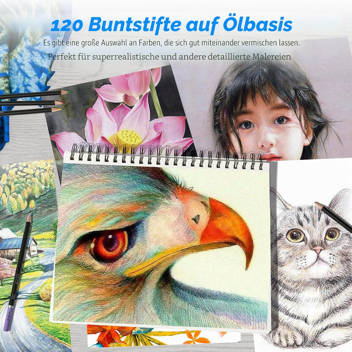 H & B 122 Stück Buntstifte Ölbasis Künstlerstifte Professionelle Buntstifte für Erwachsene Anfänger