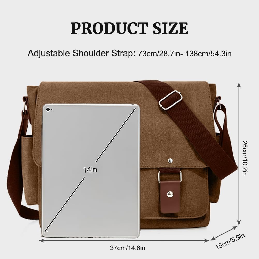 flintronic Umhängetasche, Vintage Canvas Schultertasche Herren Damen, Aktentasche Laptoptasche mit V