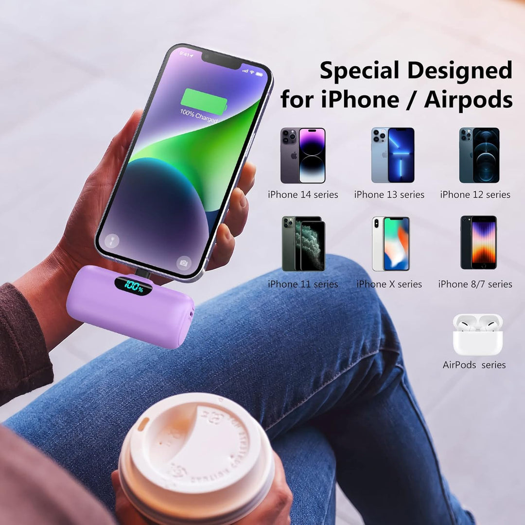 Mini Power Bank für iPhone 5000mAh, Upgrade 15W PD 3.0A Schnellladung, Leicht-Kompakt Powerbank LCD