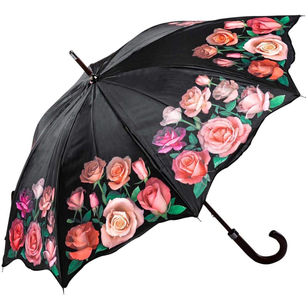 LUCKYWEATHER Regenschirm Stockschirm Damen Motiv Rosen I Stockregenschirm gross und stabil sowie hoc